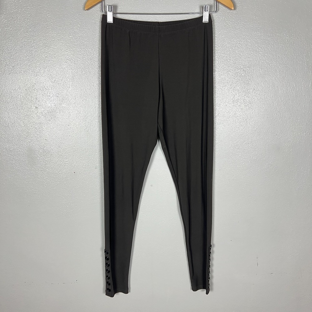 SUN KIM Pants Womens Small Brown Slinky Stretch Button Ankle Pull On Travel S